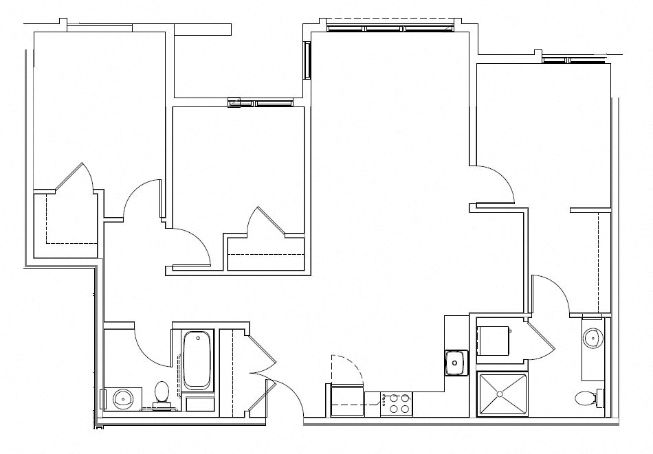Floor plan for 3 beds, 2 baths, 1296 sqft